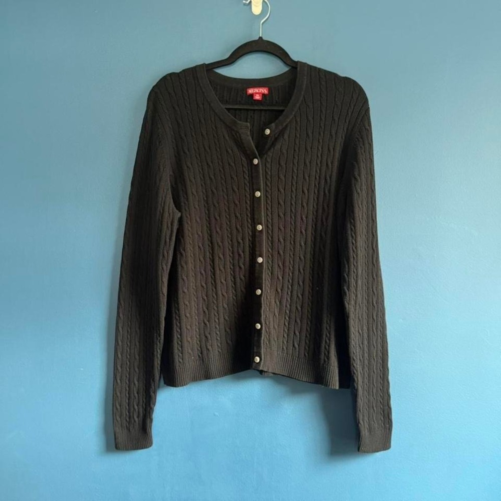 Black Cable Knit Cardigan Women's Size XL Cotton Blend Merona Sweater Classic
